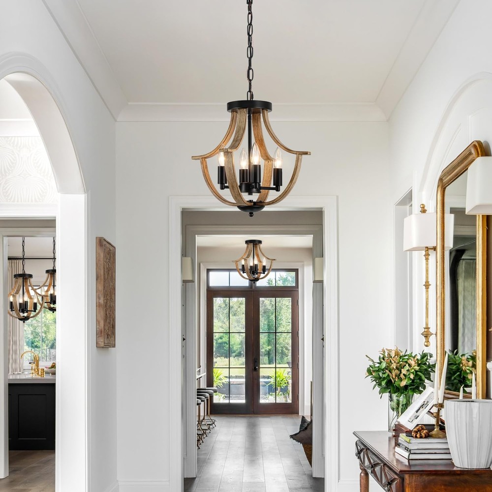 LAMPKEDUO 4-Light Rustic Pendant Ceiling Fixture