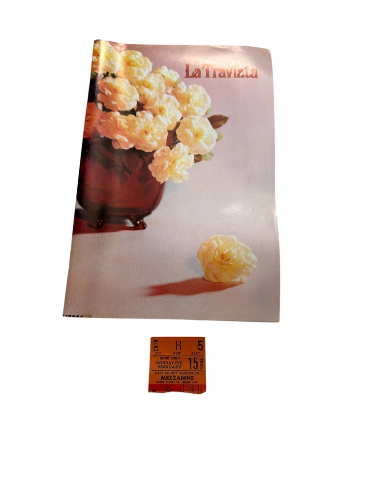 1982 La Traviata Opera Program Miami + Ticket Stub Dade Auditorium