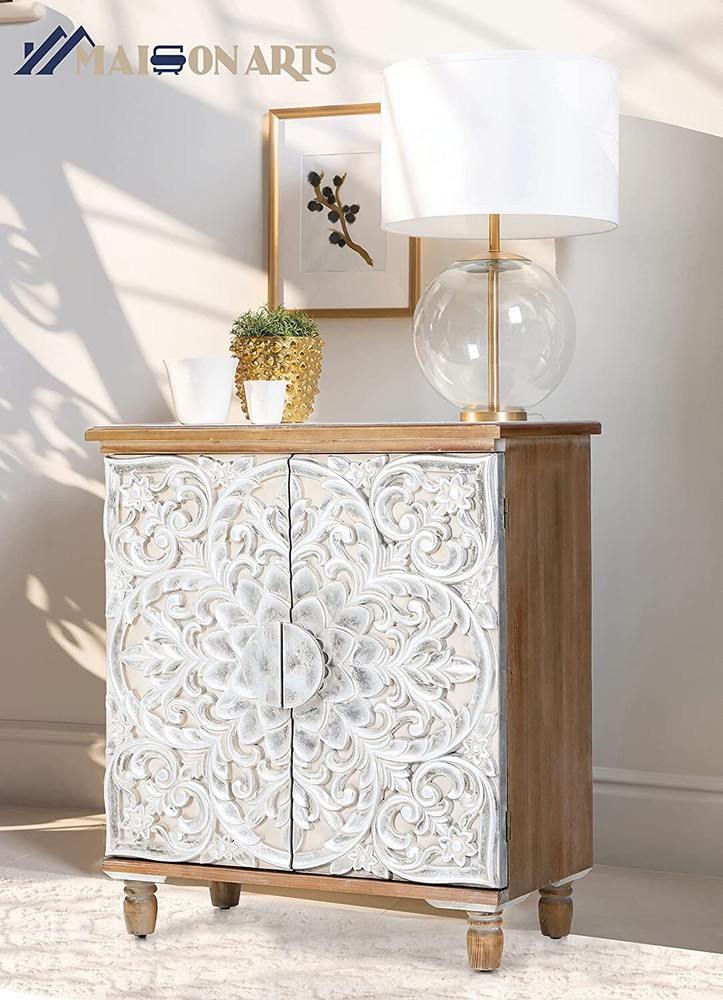 Accent Cabinet with 2 Doors Sideboard Buffet Storage Kitchen Distressed Cabinet
