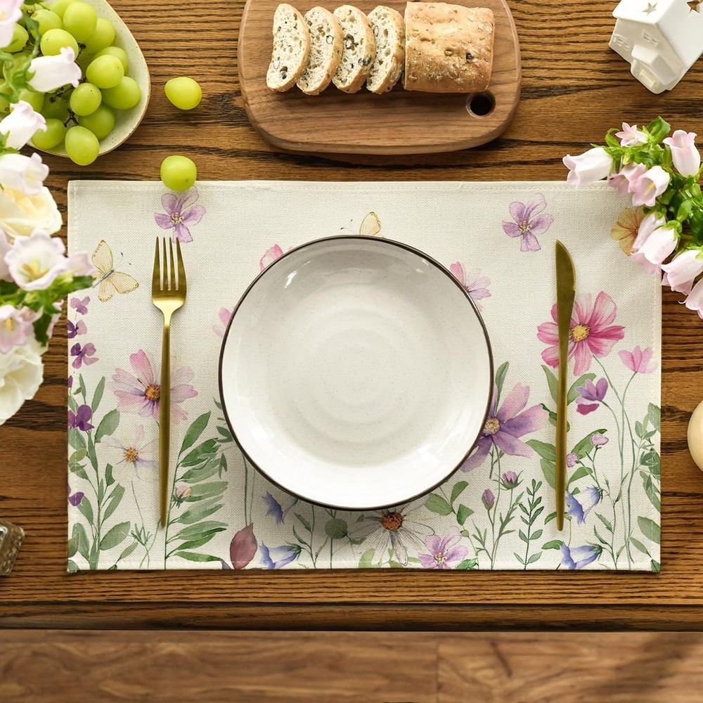 Artoid Mode Floral Butterfly Summer 12" x 18", Rectangular 4 Pcs, Beige