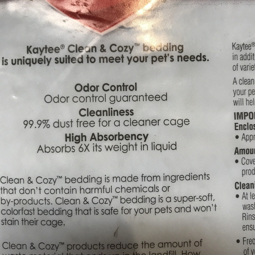 Kaytee Clean & Cozy Bedding, White 24.6 Liter Unopened Pkg.