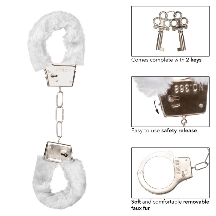 CalExotics Playful Furry Cuffs White - beginners hand cuffs