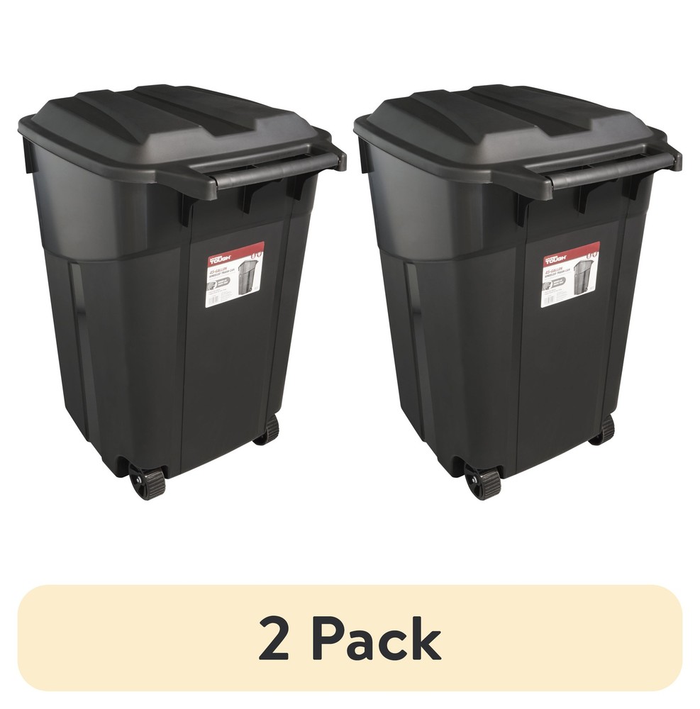 (2 pack) Hyper Tough 45 Gallon Wheeled Heavy Duty Plastic Garbage Can