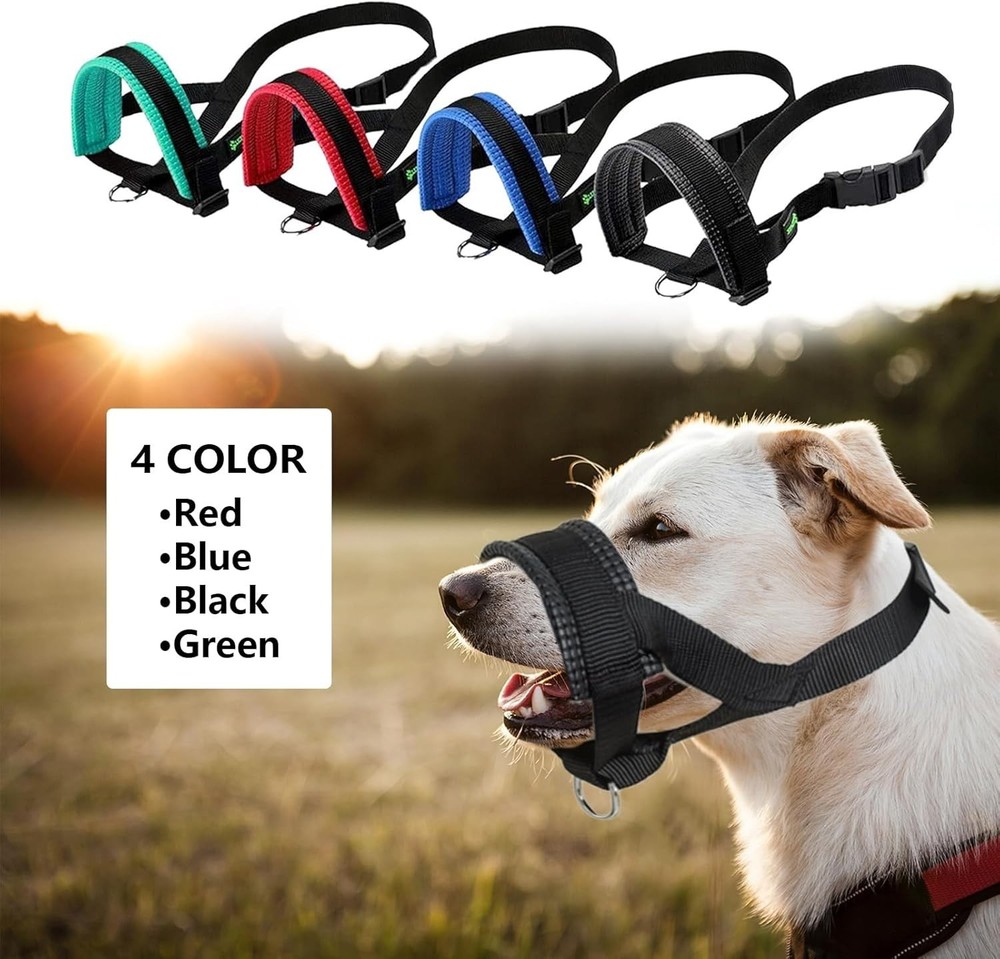 Nylon Dog Muzzle - Adjustable & Comfortable for Large Breeds, Black Design
