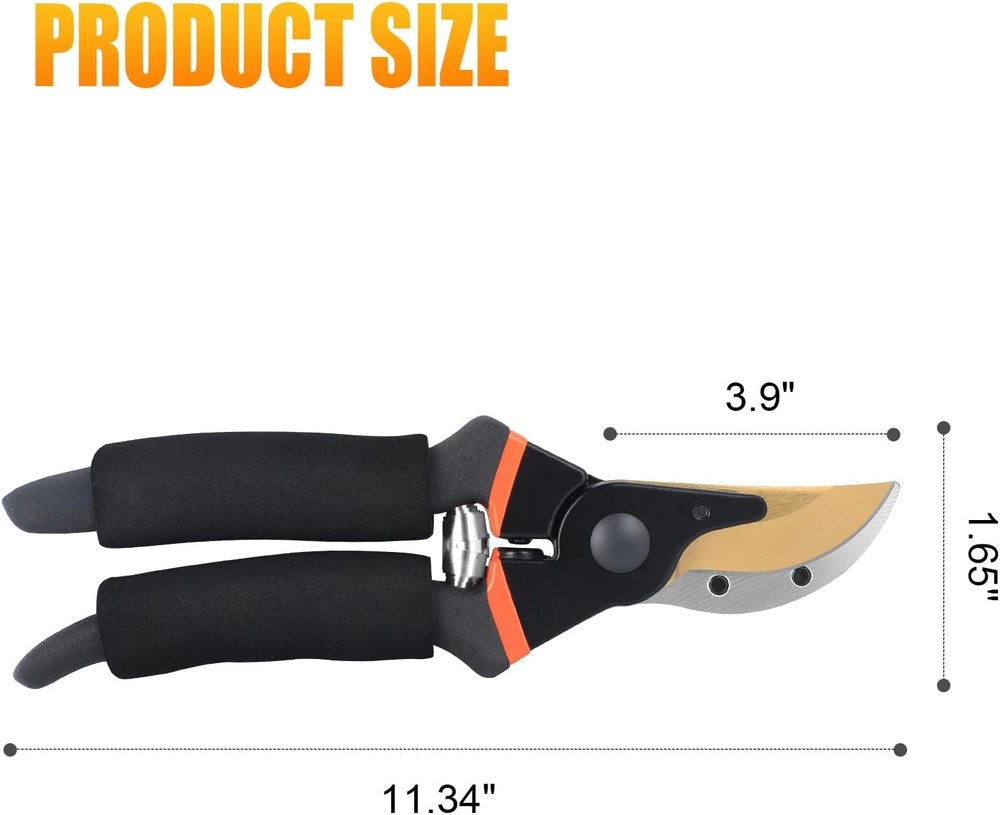 Pruning Shears, Professional SK5 Quality Durable Titanium Plated Black