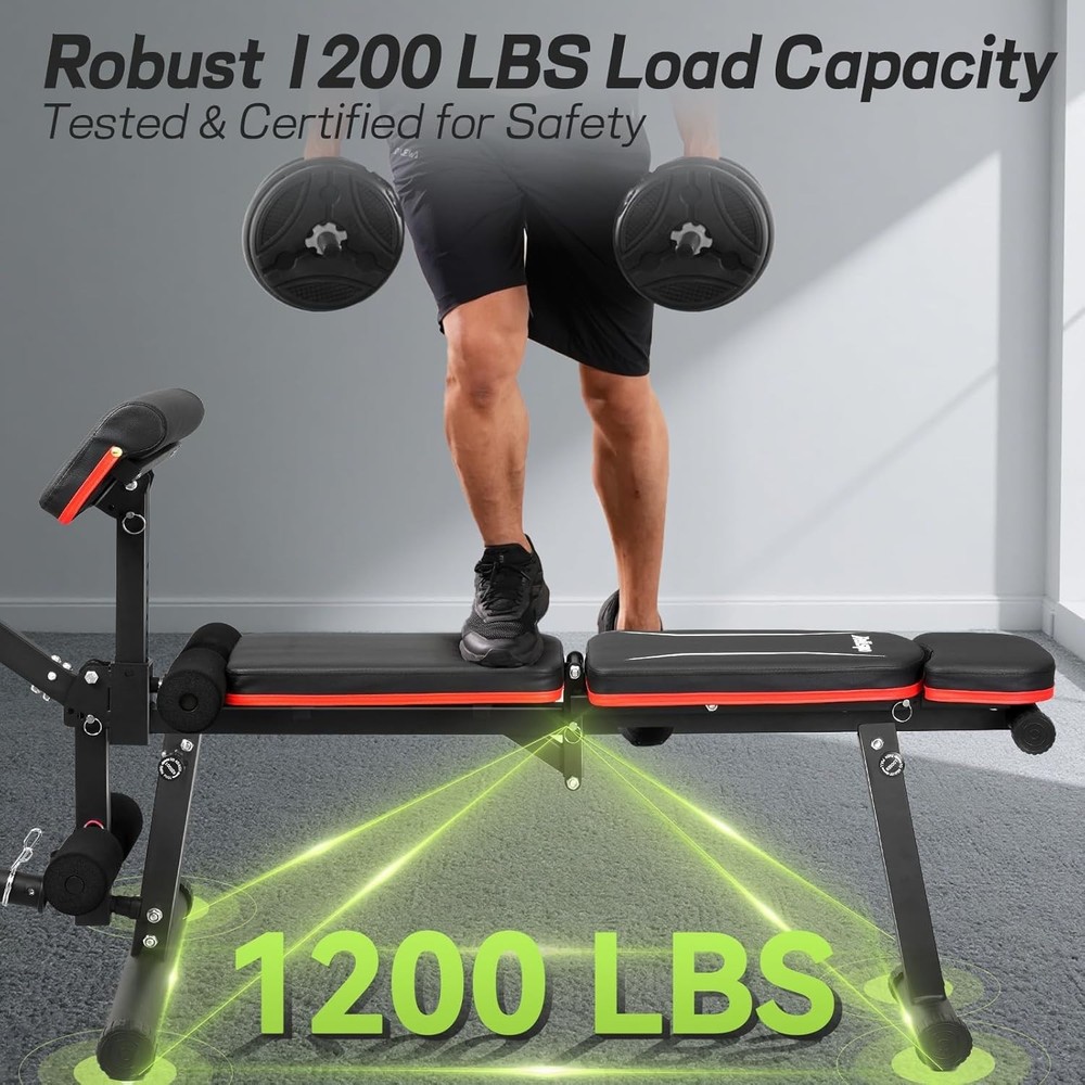Versatile Adjustable Weight Bench with Leg Curl & Extension, 1200LB Capacity