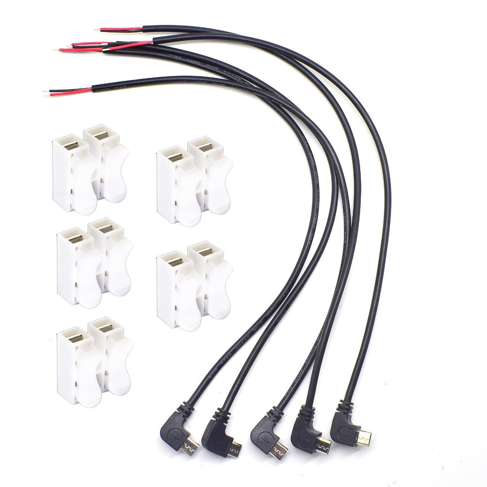 5PCS Angle 90D Micro 2 Wire Pigtail Cable - Micro USB Male to Open-End - 30Cm/1