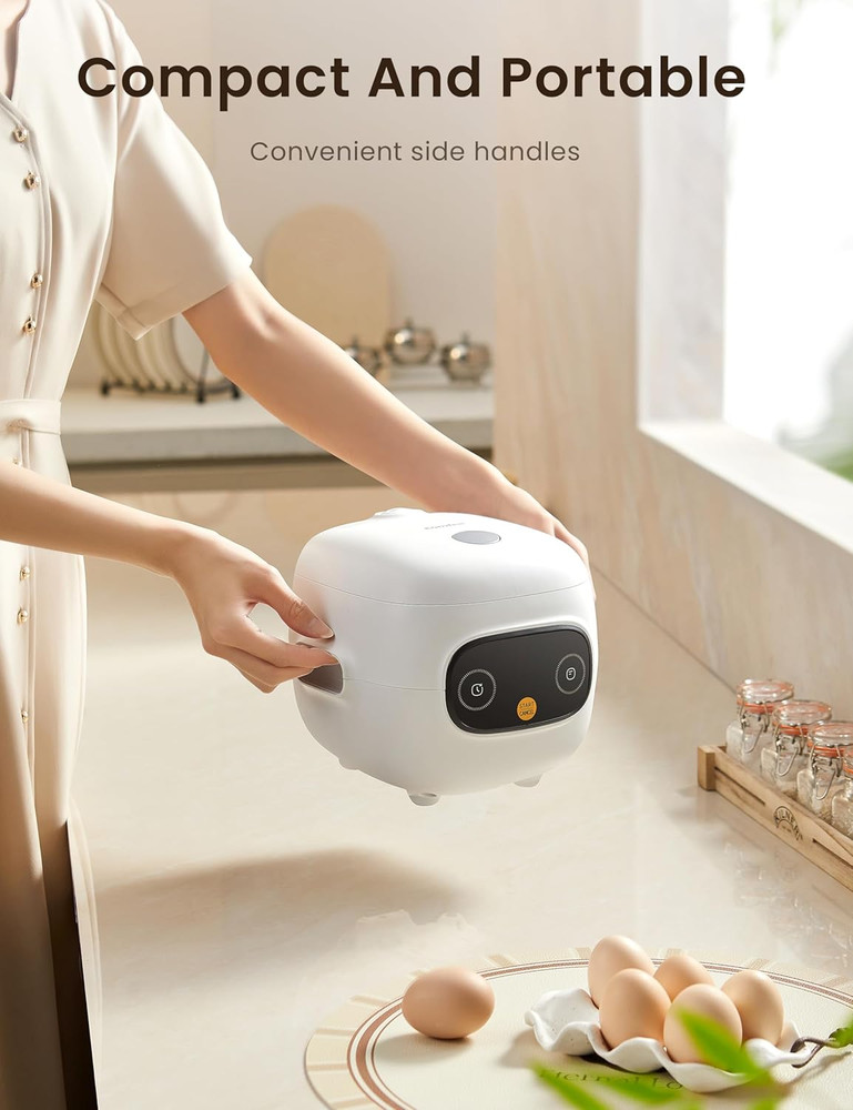Mini Rice Cooker 4 Cups Cooked/2 Cups Uncooked, Portable Non-Stick Rice Maker, 2