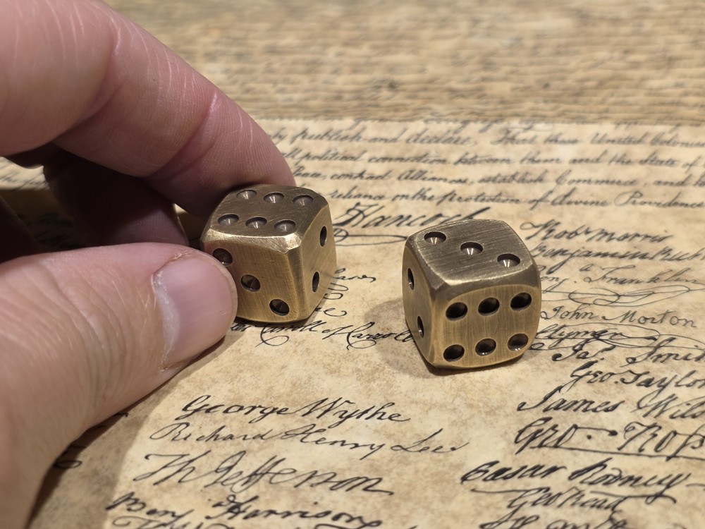 (2) 5/8" Antique Style Solid Heavy Brass Metal Dice