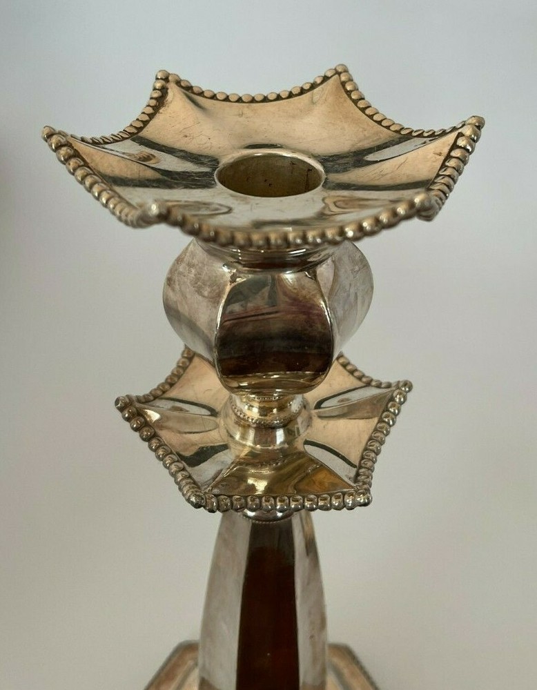 2 Antique E.G. Webster & Sons Silverplated Candlesticks with Removable Bobeches