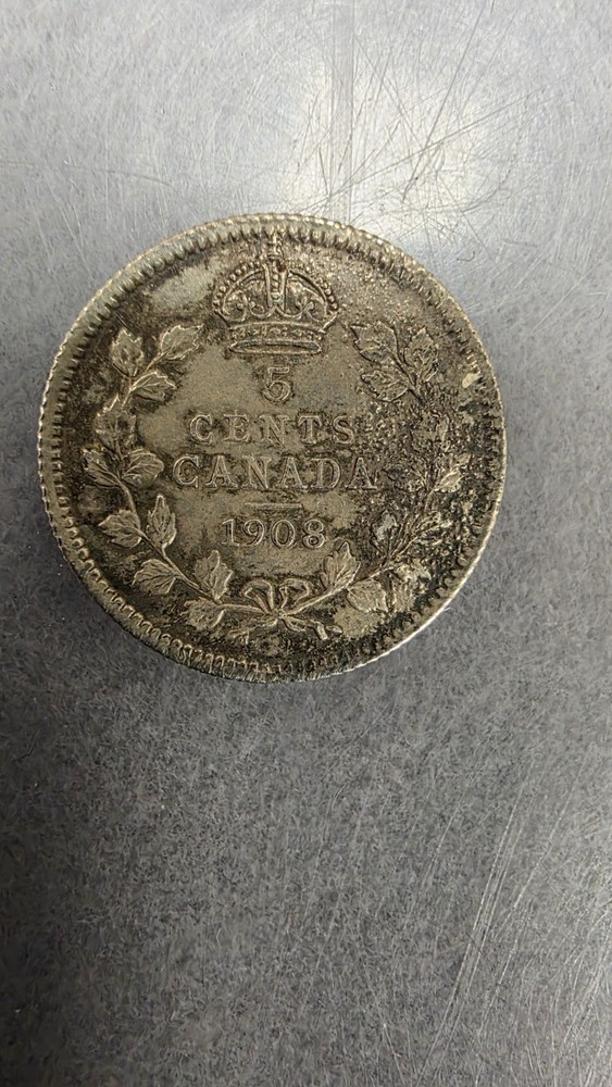 1908 Canadqin 5 Cent Piece Partial Brockage