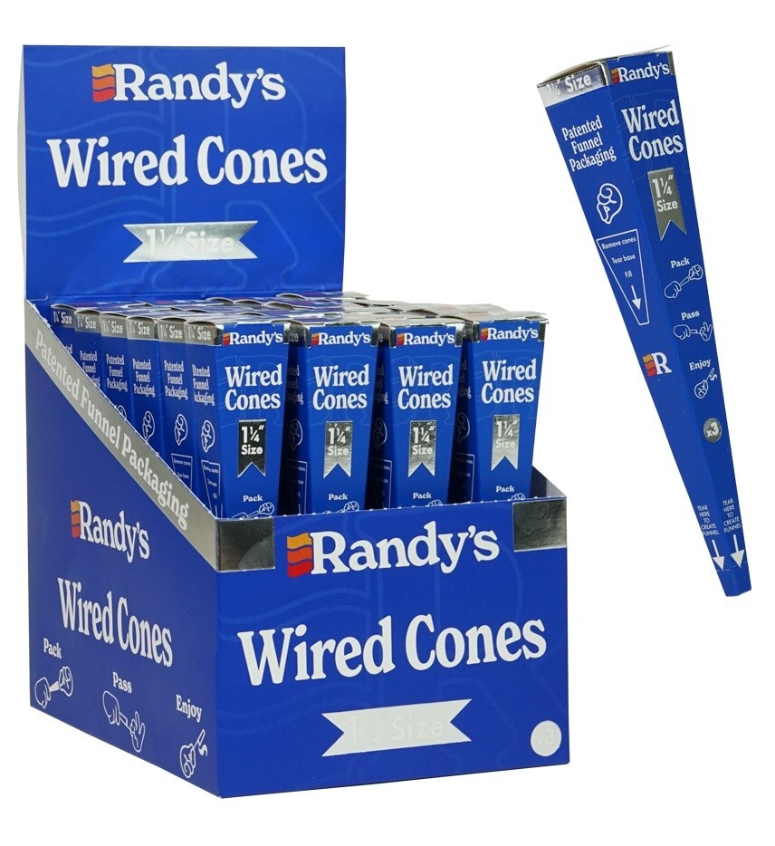 New! RANDY'S WIRED CONES 1 1/4 Size/ 24 PACKS/ 3 cones per pack/ DISPLAY BOX