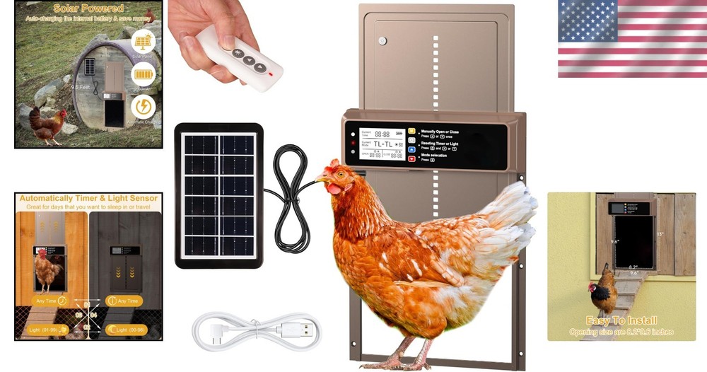 Solar-Powered Automatic Chicken Coop Door with LCD & Remote Control, 8.2' Width