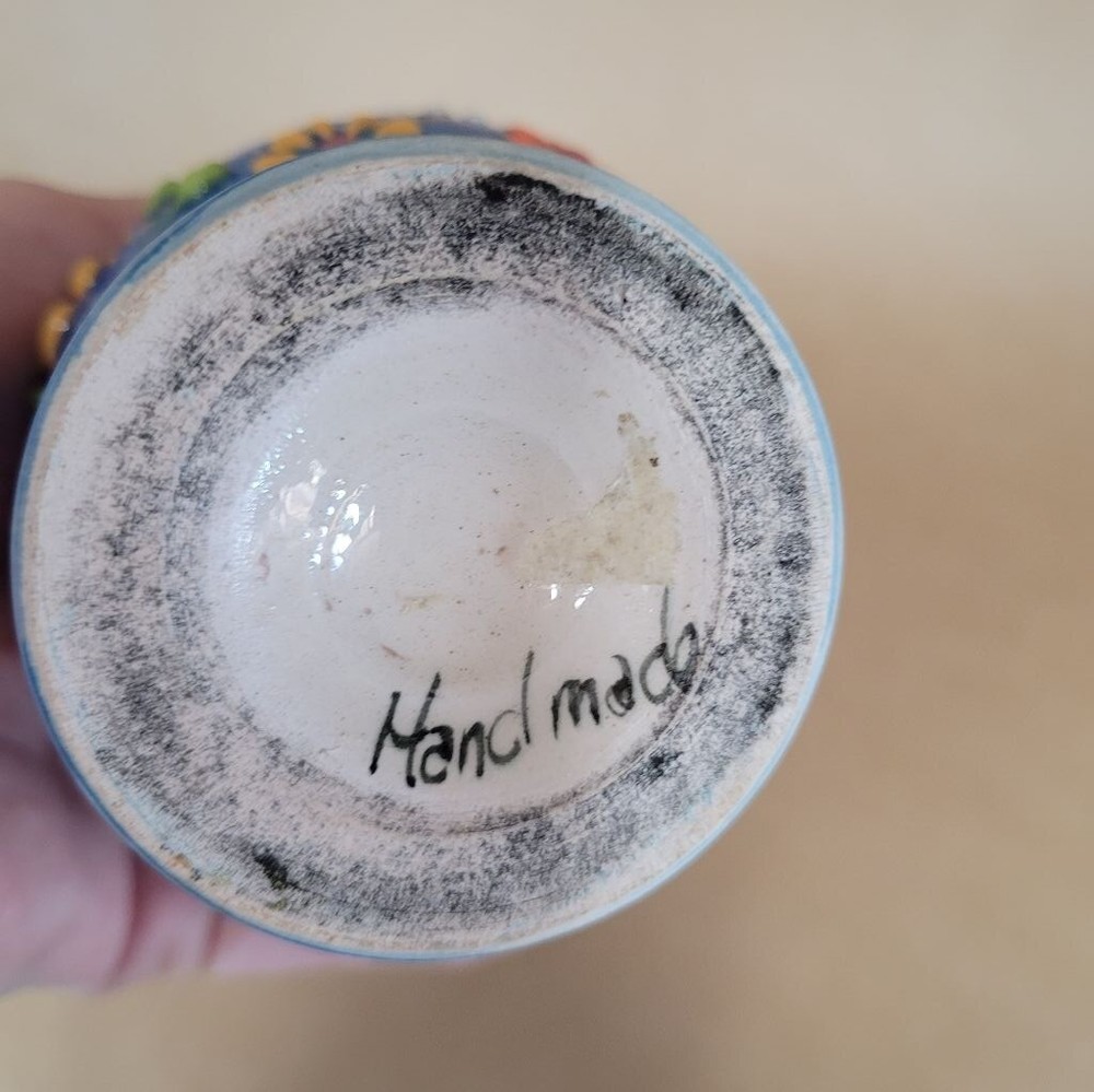 Beautiful Blue Handmade Vase, 6" tall, slight chip