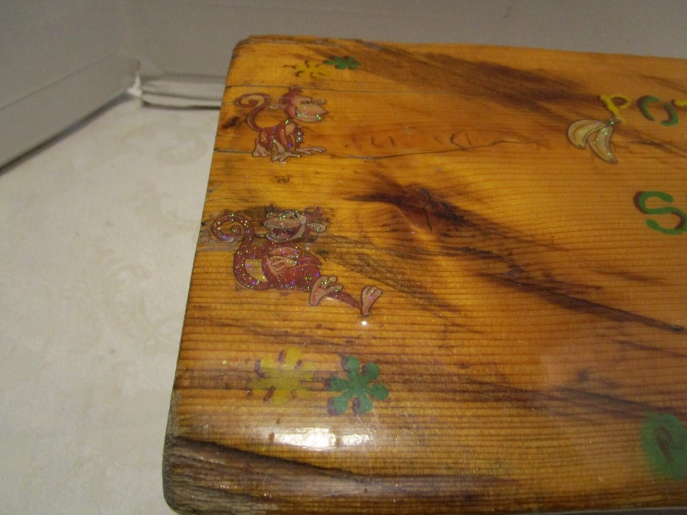 Vintage Rustic Handcrafted Wood Log Slab Potty Step stool Hand Painted Primitive