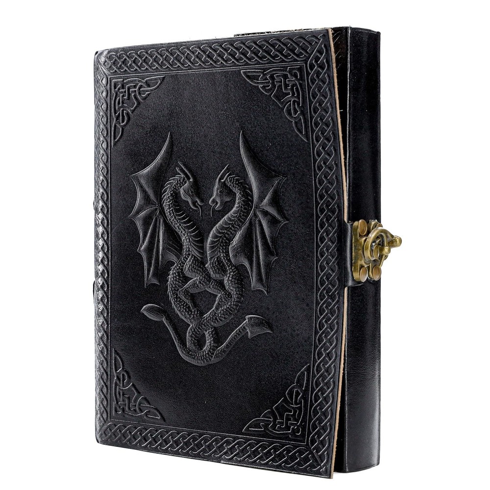 Handmade Leather Double Dragon Journal/Writing Notebook Diary/Bound Daily Not...