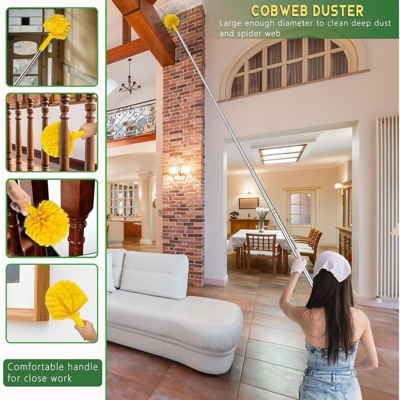 17ft High Reach Duster Kit Extendable Pole Microfiber Cobweb Chenille Cleaning