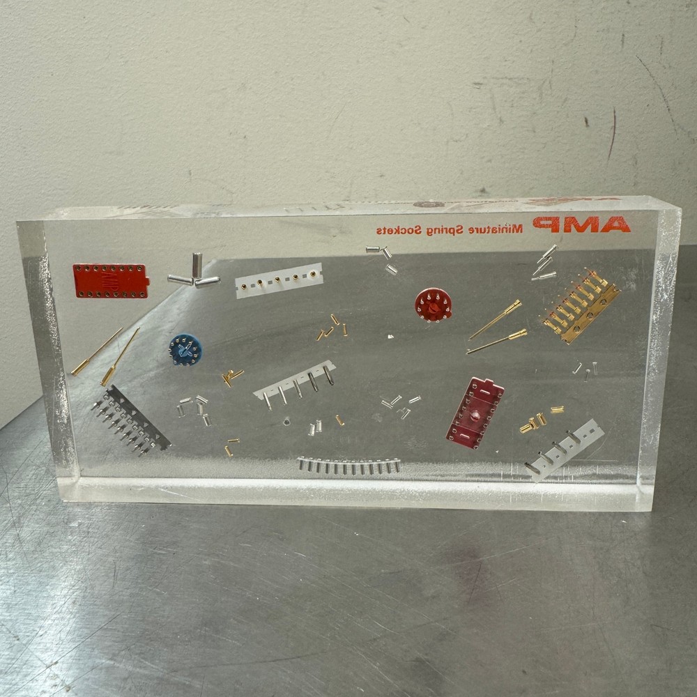 AMP Miniature Spring Sockets LUCITE Encased Display - Electronics Advertising