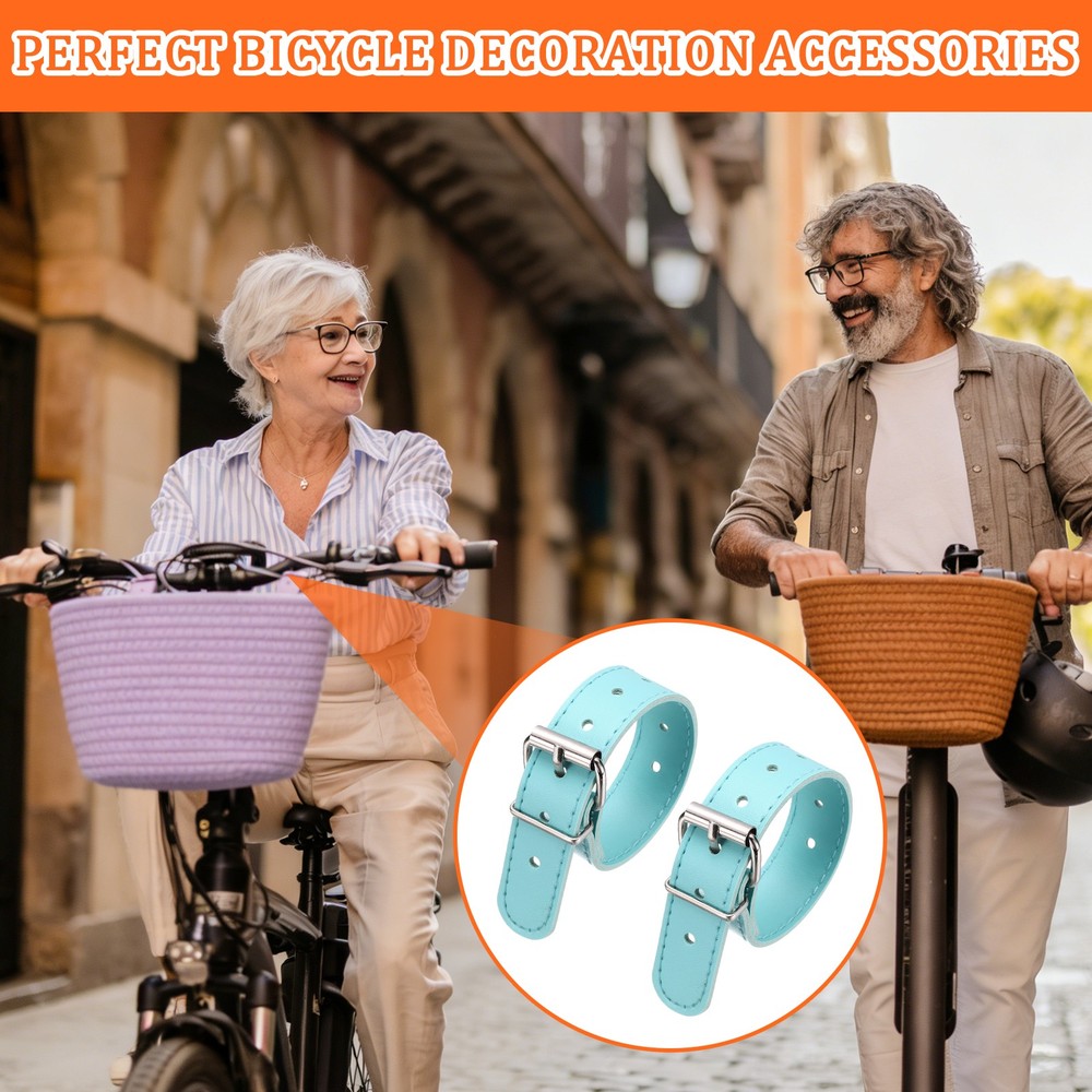 4 Pcs Adjustable Leather Bicycle Basket Strap, Blue/Pink