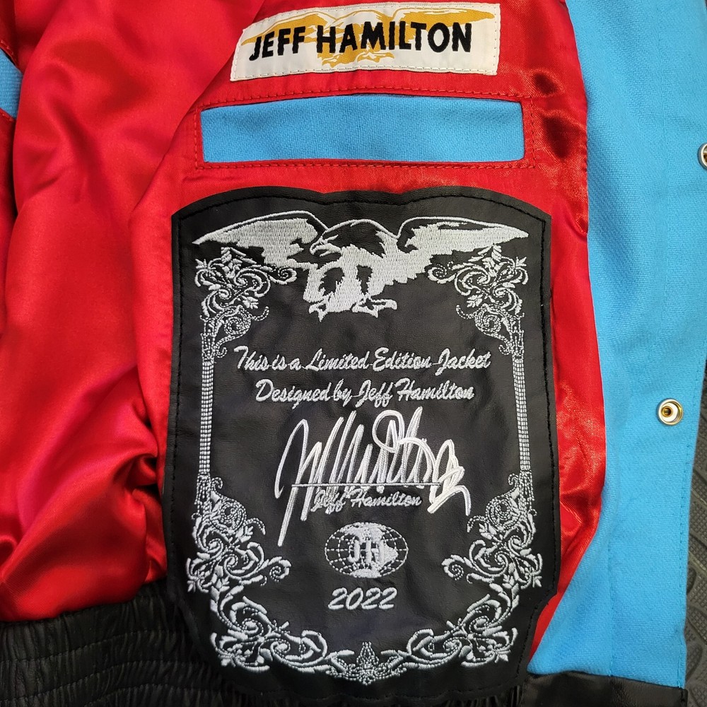 Jeff Hamilton NBA Collage Wool & Leather Blue Jacket Men's Sz Medium Signed