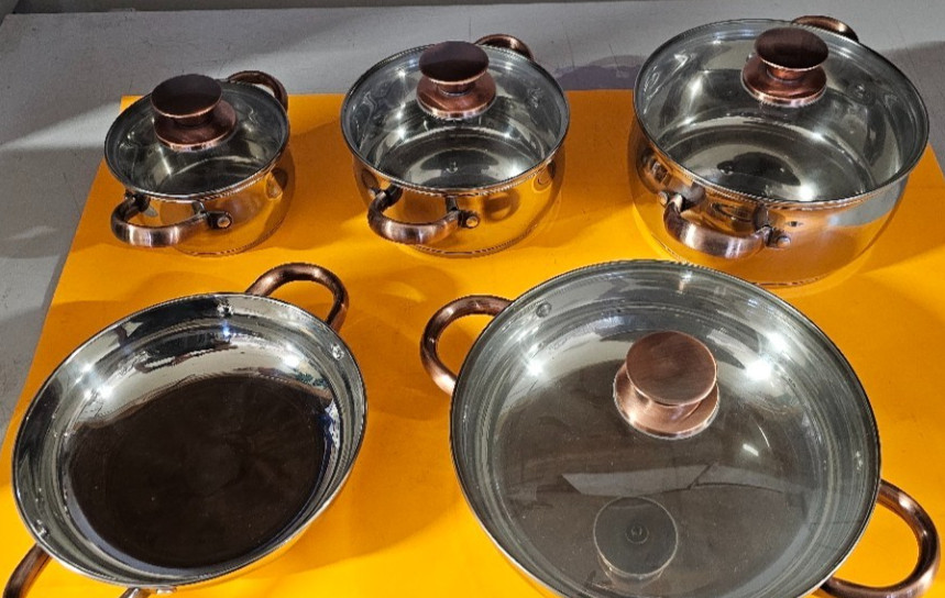 Command Performance Bronze 9 Pc Cookware Set Glass Lids Stainless New No Box