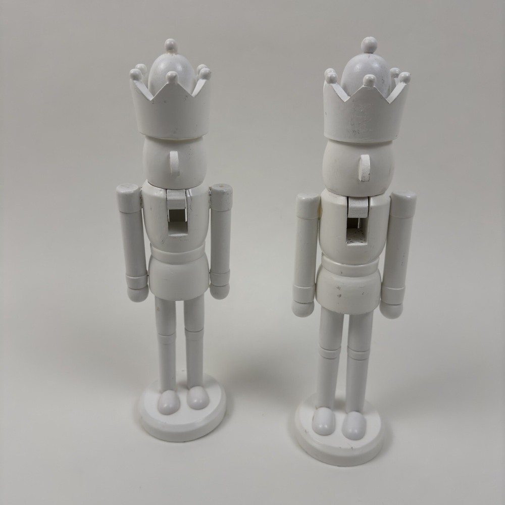 West Elm Modern Lacquer Nutcracker Figurine Christmas Set/2 White Flaws Read