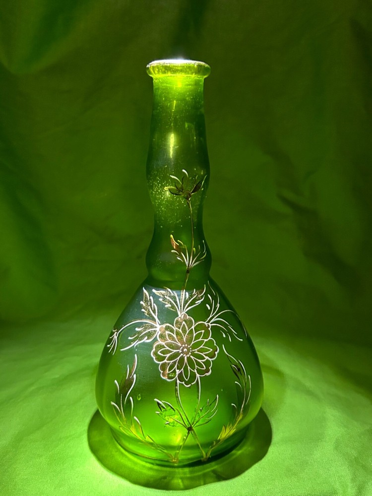 An Old Pontiled Satin Green Barber Bottle