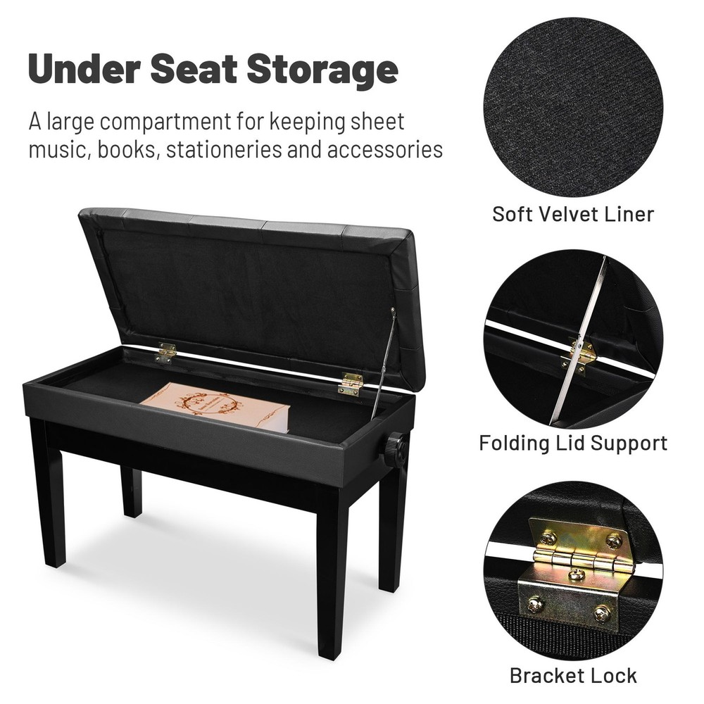 Yescom Adjustable Piano Bench with Storage PU Leather Cushion Keyboard Stool