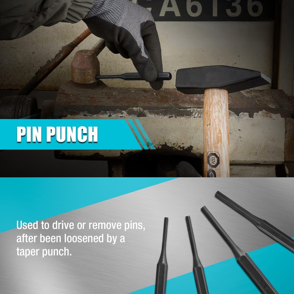 DURATECH 14-Piece Punch & Chisel Set: Pin, Center, Nail Alignment Tools