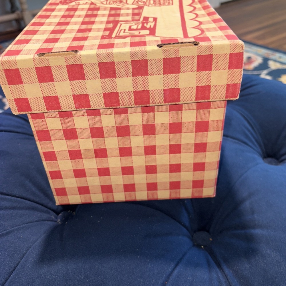 Vintage Cardboard Sewing Patterns Storage Box Red Gingham Excellent Condition