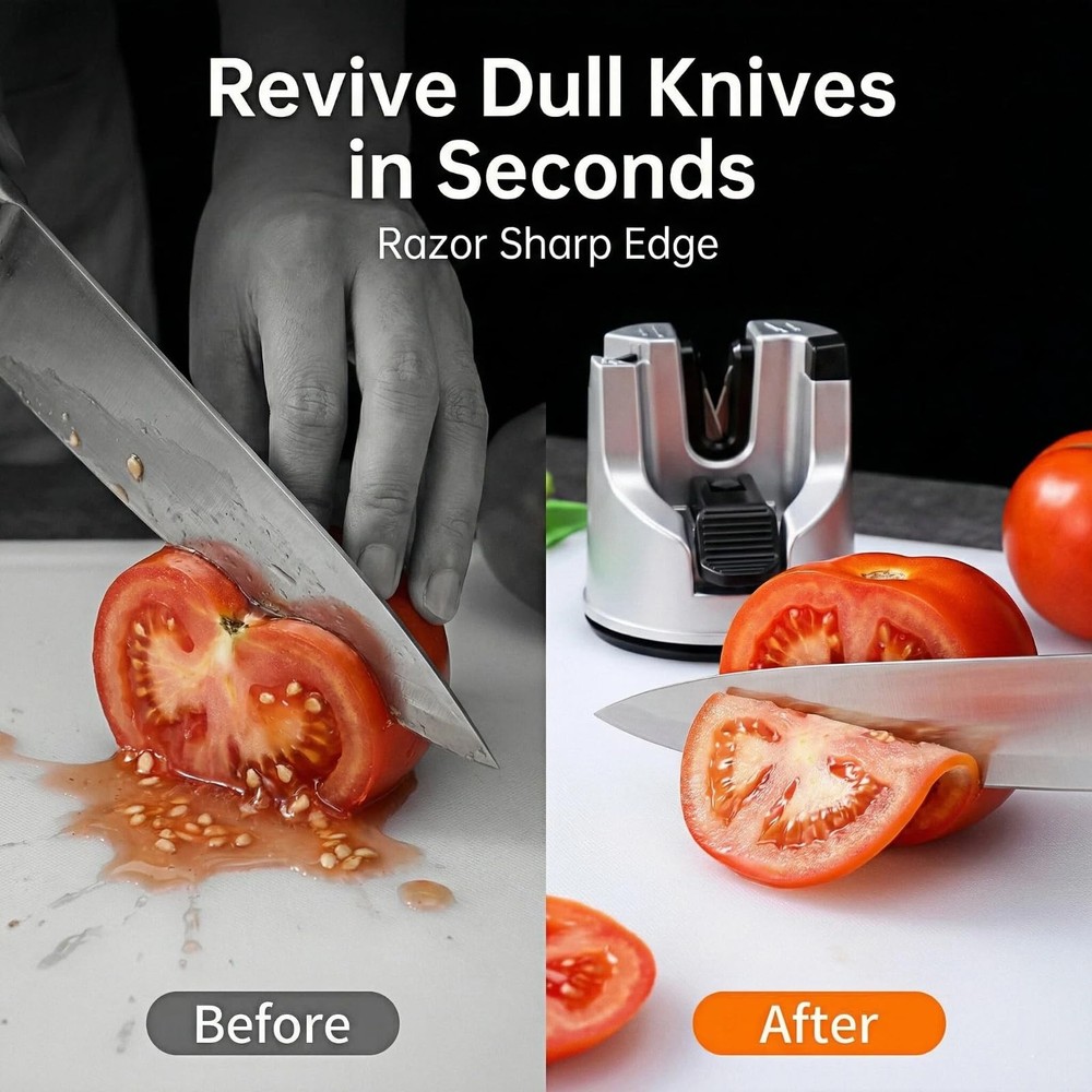 Knife Sharpener for Kitchen Knives, 3Stage Suction Cup Sharpening Tool for St...