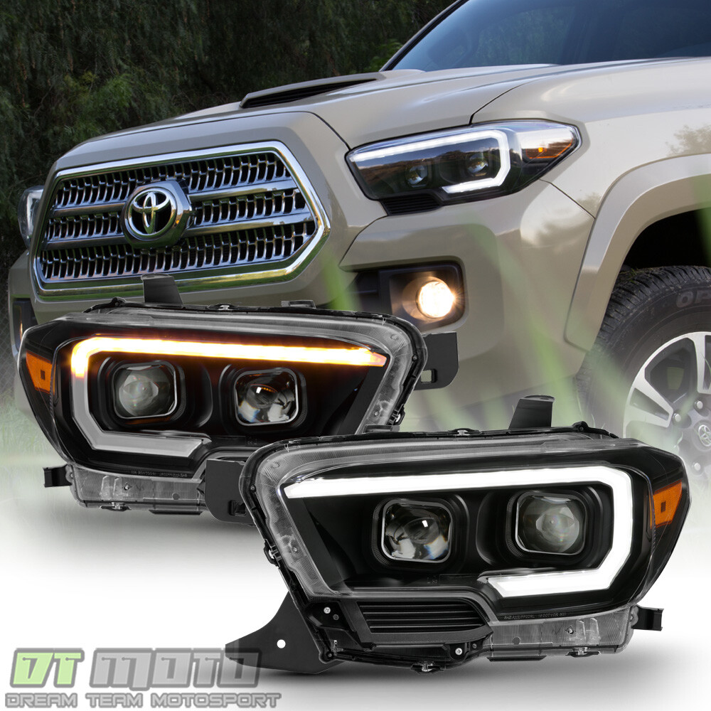 For Black 2016-2022 Tacoma Dual Projector Headlights w/LED Sequential Signal