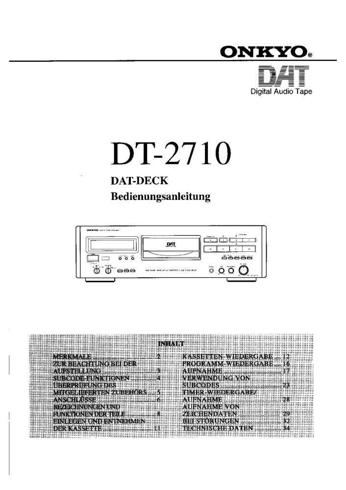 Onkyo DT-2710 Tape Deck Owners Manual