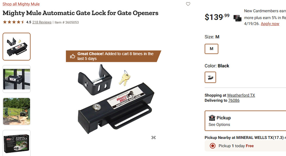 Mighty Mule Automatic Gate Lock FM143 New