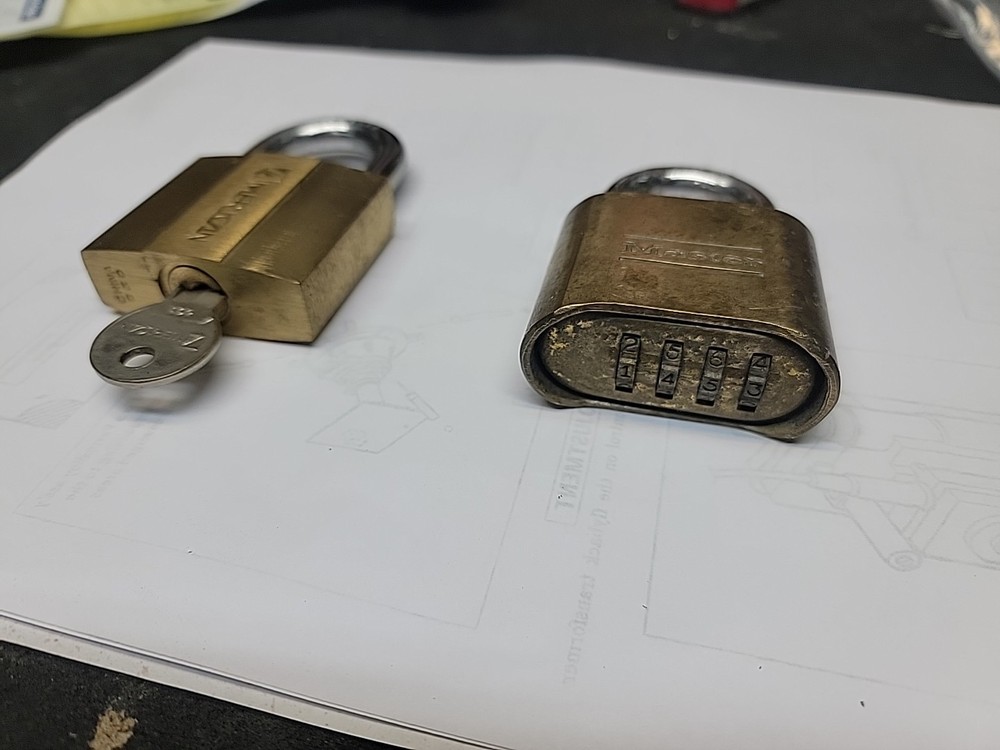 Master Lock Combination Padlock and American key lock.