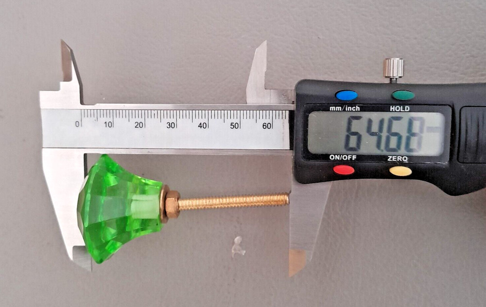 vtg Light green victorian diamond cut glass drawer knob handle pull 2PC