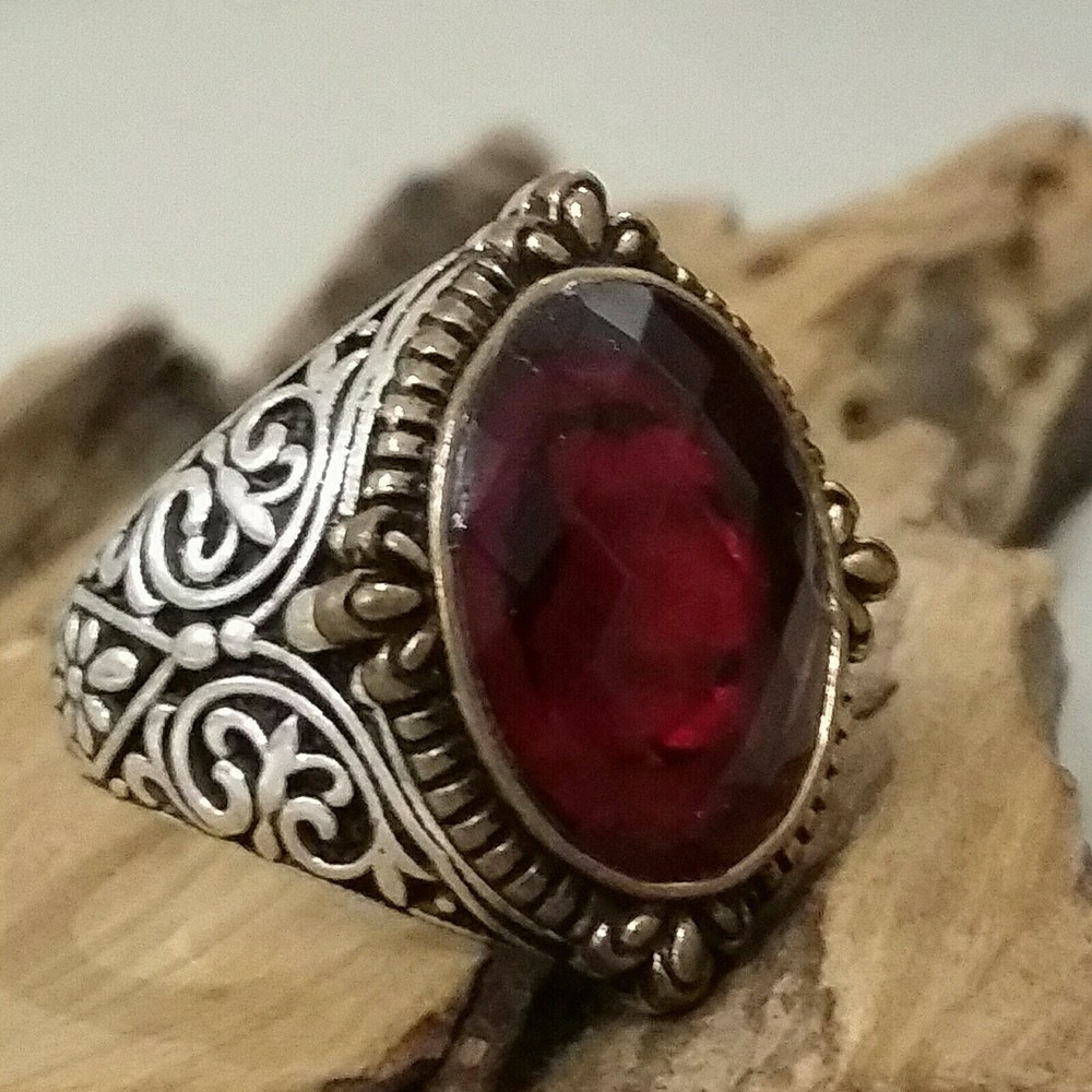 Mens 925 Silver Ring Red Tourmaline Seal Ruby Sterling Man Ring $