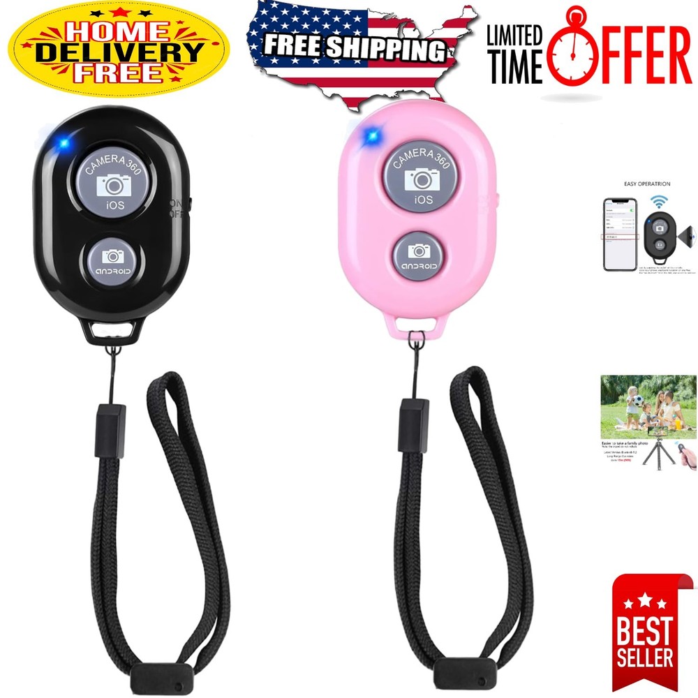 Wireless Camera Remote Shutter for iPhone & Android - Black & Pink, 50ft Range