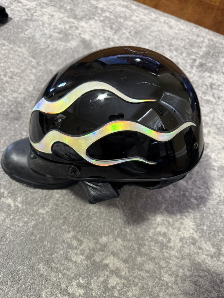 Harley Davidson Half Helmet Silver Flames DOT Approved size XL