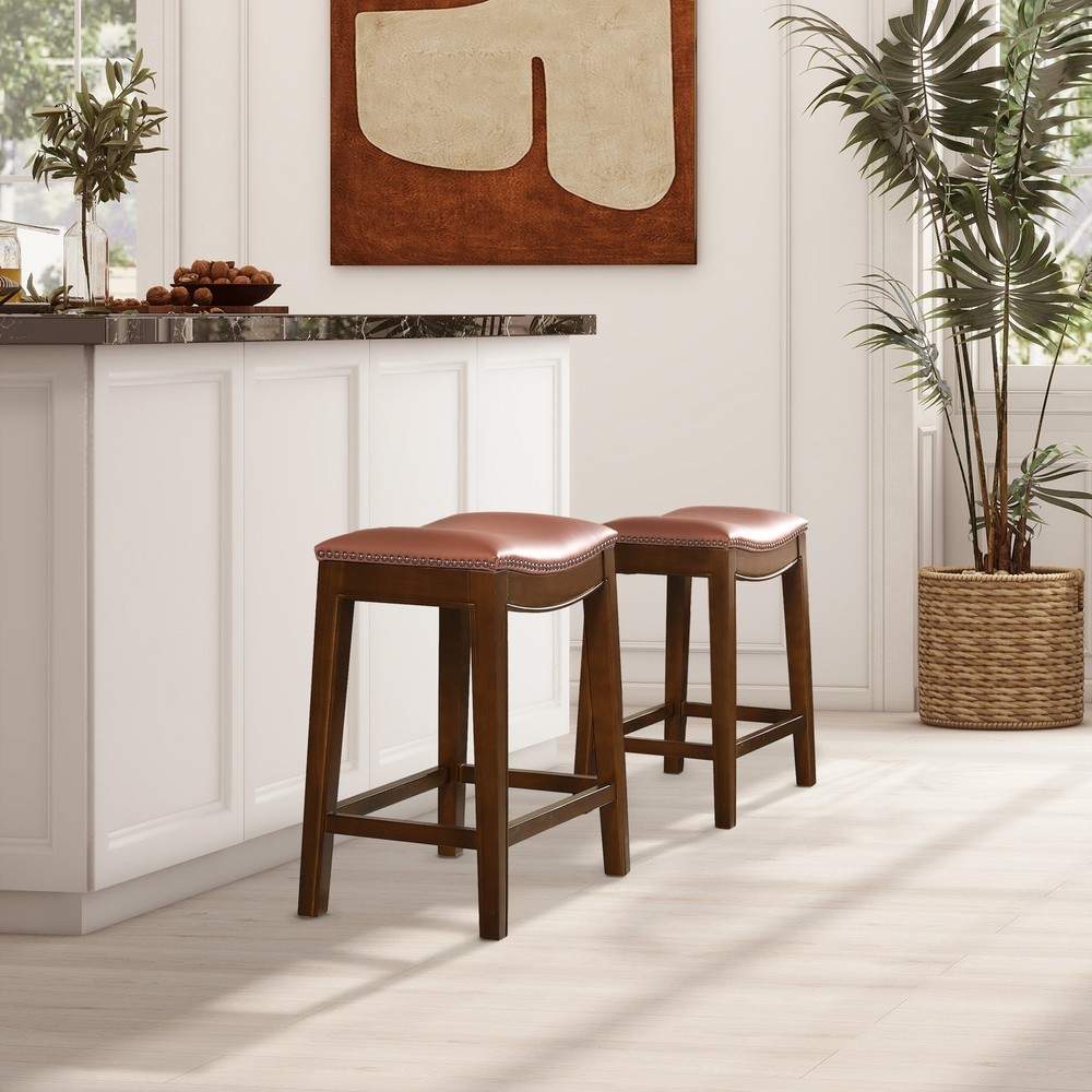 Barlow 24.5" Top Grain Leather Backless Saddle Counter Stool