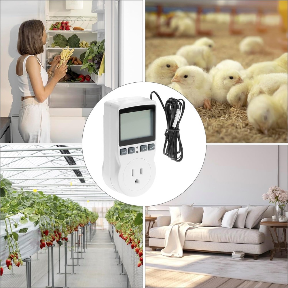 QWORK Digital Thermostat Outlet Plug Temperature Controller 1 Pack, White