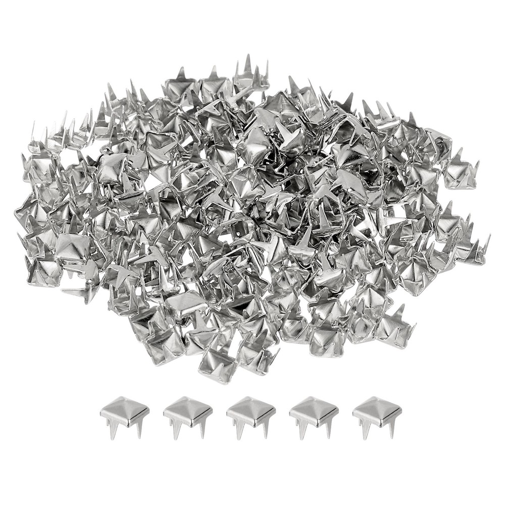 80Pcs Square Pyramid Rivets, 4mm Four-Jaw Studs Spikes (Silver)