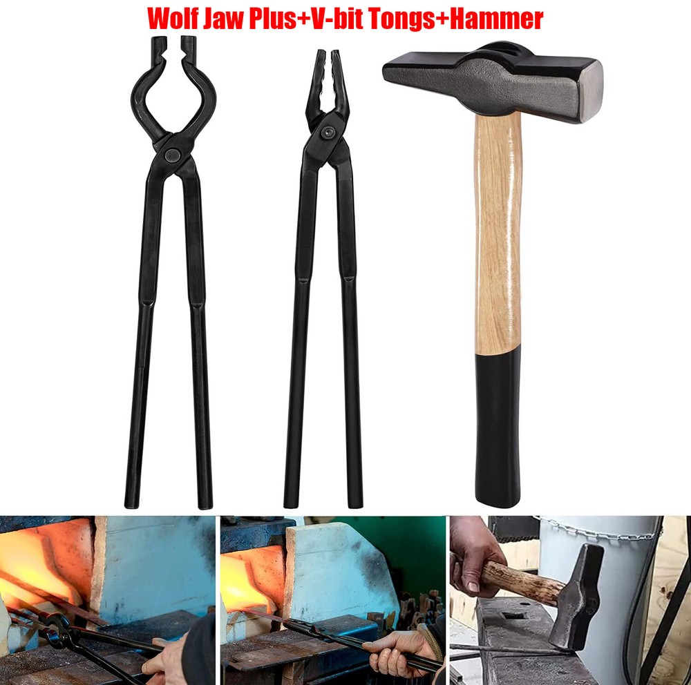 Beginner Knife Making Blacksmith Tongs Hammer Tools Set Bladesmith Anvil Forge