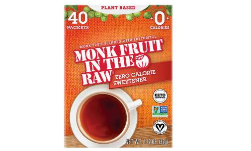 MONK FRUIT IN THE RAW Zero-Calorie Sugar Substitute Packets, 40 Count Box
