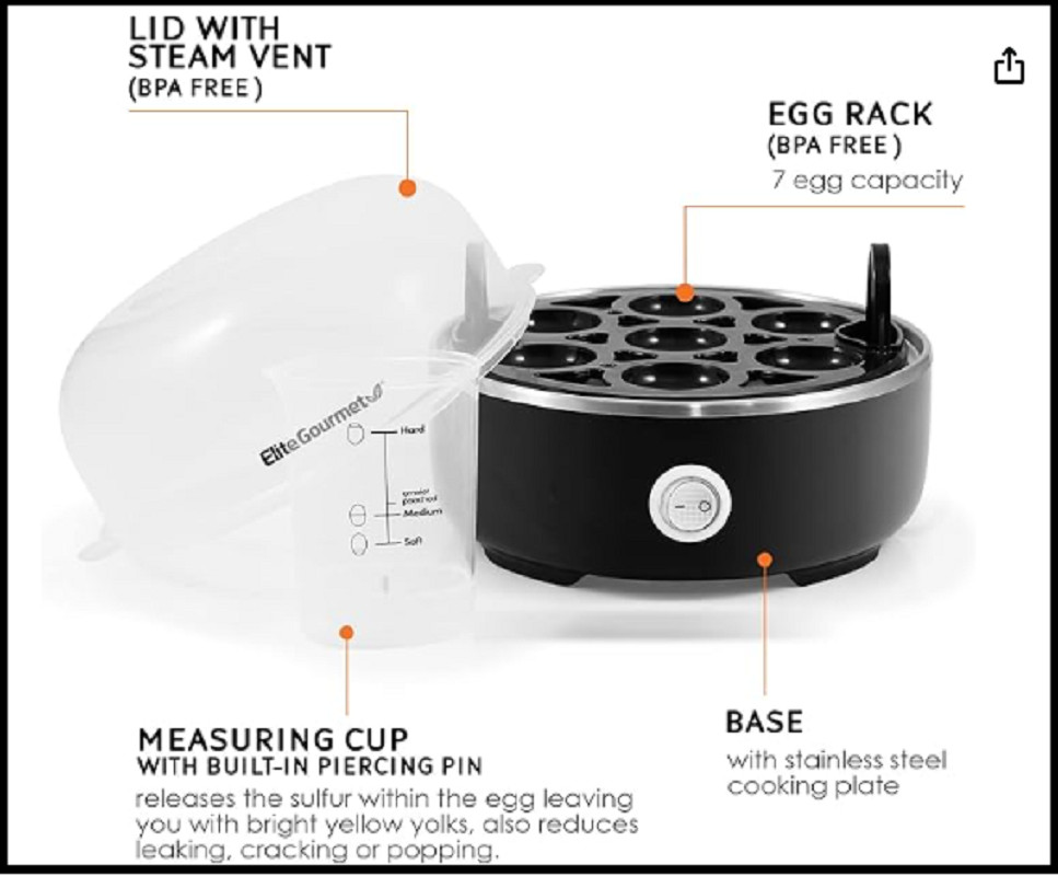 EGC115B Easy Egg Cooker Electric 7-Egg Capacity, Soft, Medium, Hard-Boiled Egg C