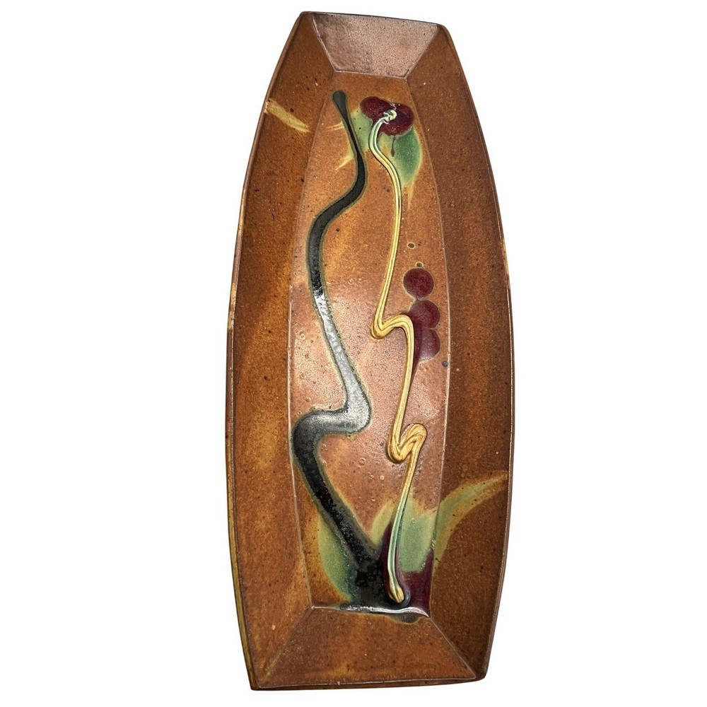 Vintage Peter Kaiser Signed stoneware Serving Tray rustic abstract design
