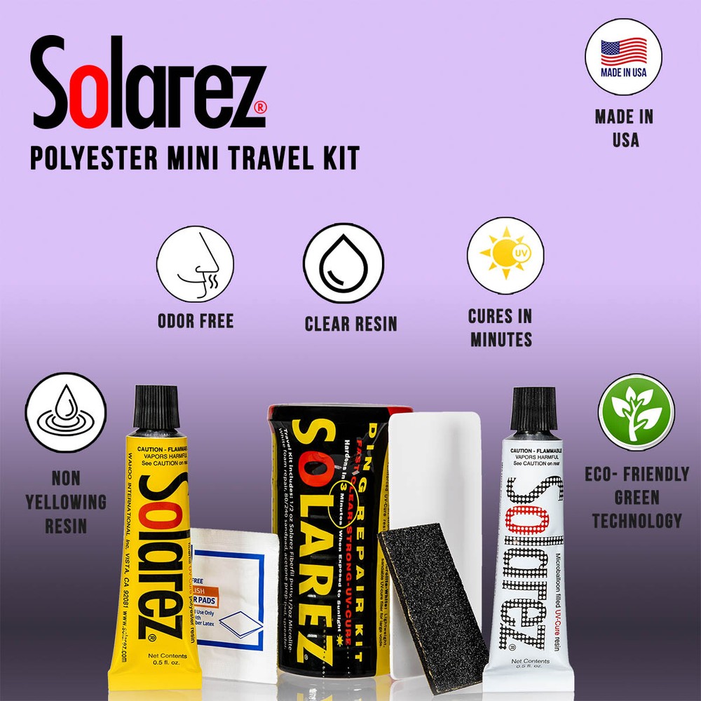Solarez Polyester Mini Travel Kit ~ Surfboard Ding Repair Bundle in Capsule