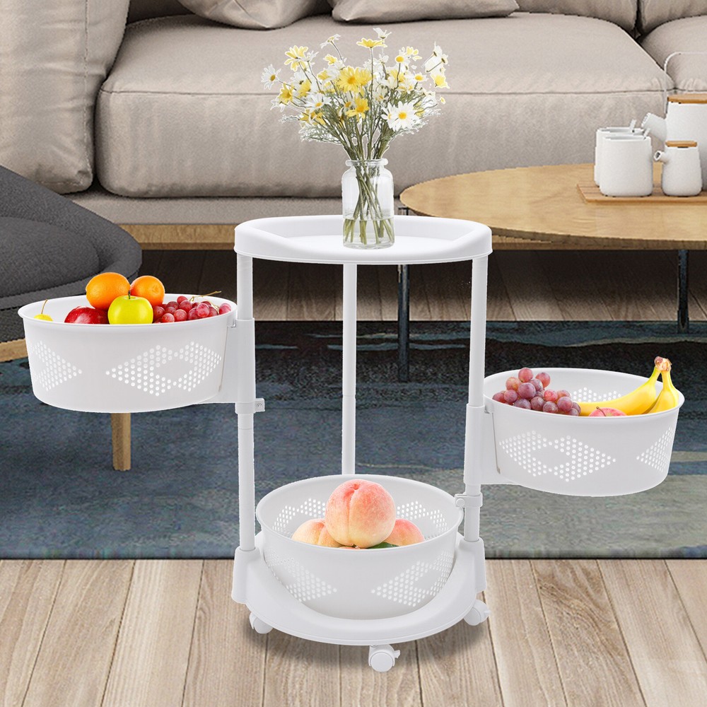 Multi-Layer Storage Shelves Kitchen Storage Cart Rotating Basket Vegetable Rack