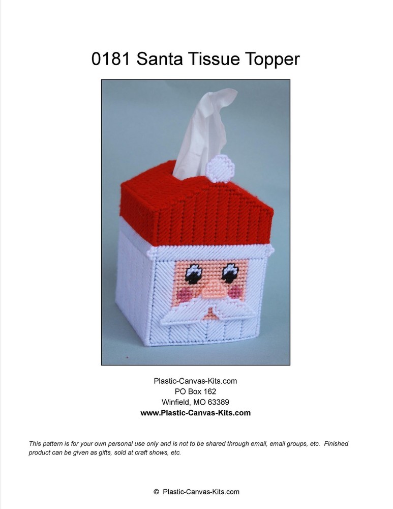 Santa Tissue Topper-Christmas-Plastic Canvas Pattern or Kit