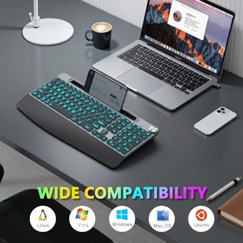 Large Print Backlit Wireless Keyboard with Wrist Rest-Low 2-Grey Black